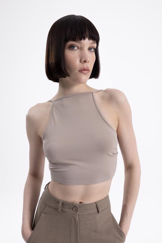 Bayan Bej Sırt Bağlamalı Body - BSL