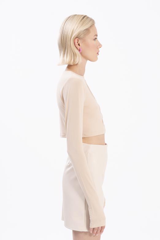 Bayan Bej Pencere Detaylı Crop Body - BSL