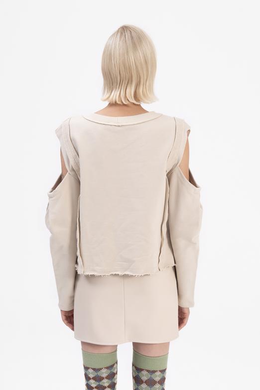 Bayan Bej Kol Pencereli Sweatshırt - BSL