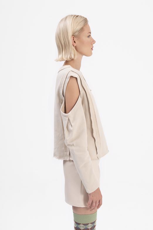 Bayan Bej Kol Pencereli Sweatshırt - BSL