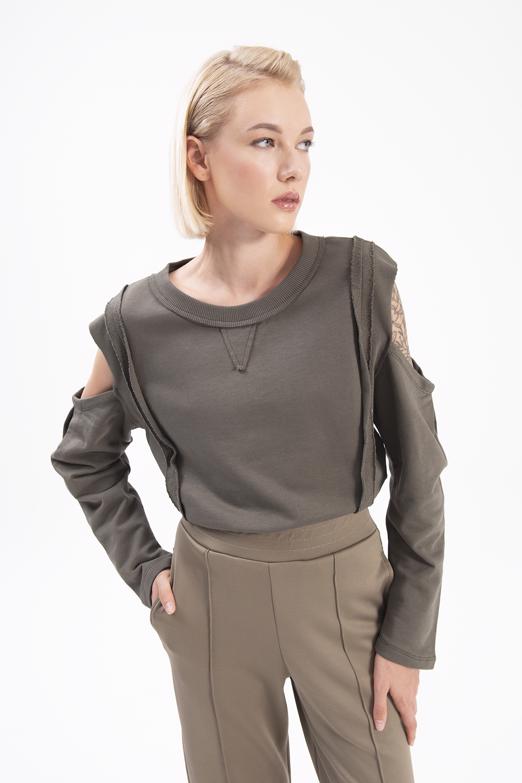 Bayan Haki Kol Pencereli Sweatshırt - BSL