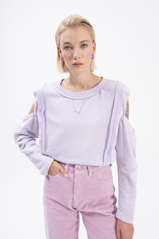 Bayan Lila Kol Pencereli Sweatshırt - BSL