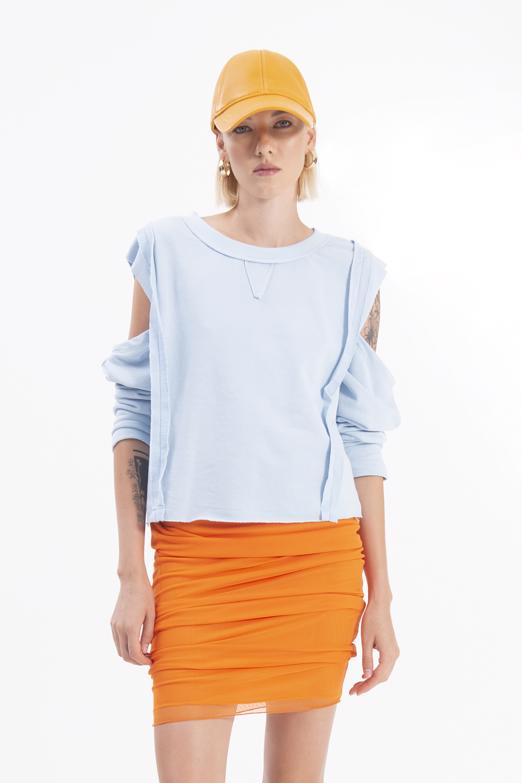 Bayan Mavi Kol Pencereli Sweatshırt - BSL