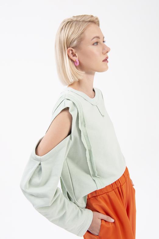 Bayan Yeşil Kol Pencereli Sweatshırt - BSL