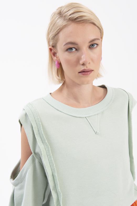 Bayan Yeşil Kol Pencereli Sweatshırt - BSL