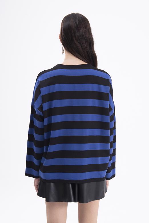 Bayan Sax Çizgili Basic Sweatshirt - BSL