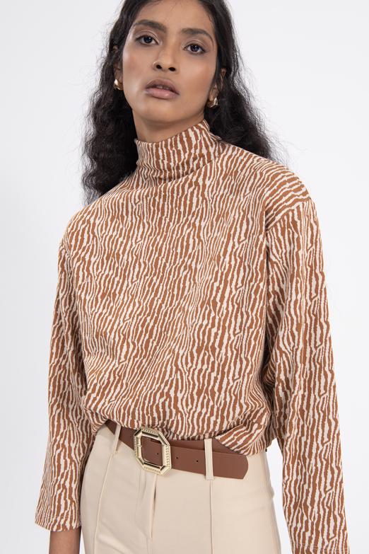 Bayan Kahverengi Dik Yakalı Sweatshırt - BSL