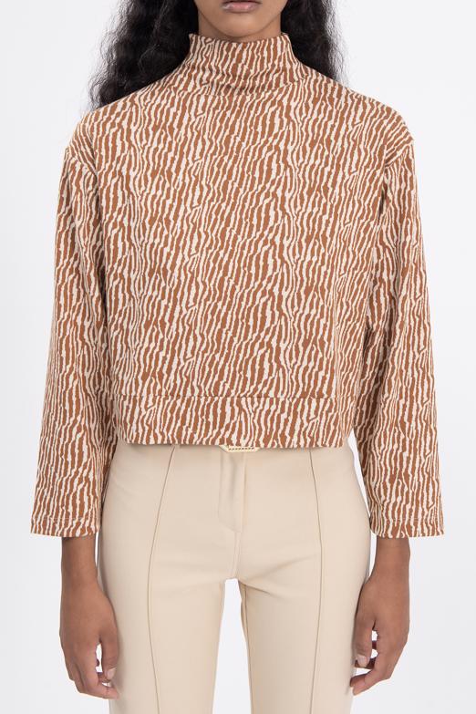 Bayan Kahverengi Dik Yakalı Sweatshırt - BSL