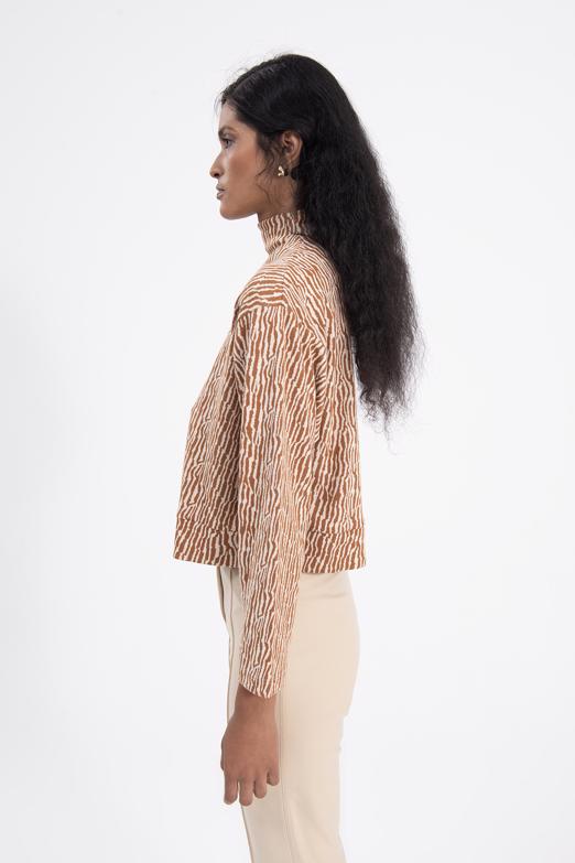 Bayan Kahverengi Dik Yakalı Sweatshırt - BSL