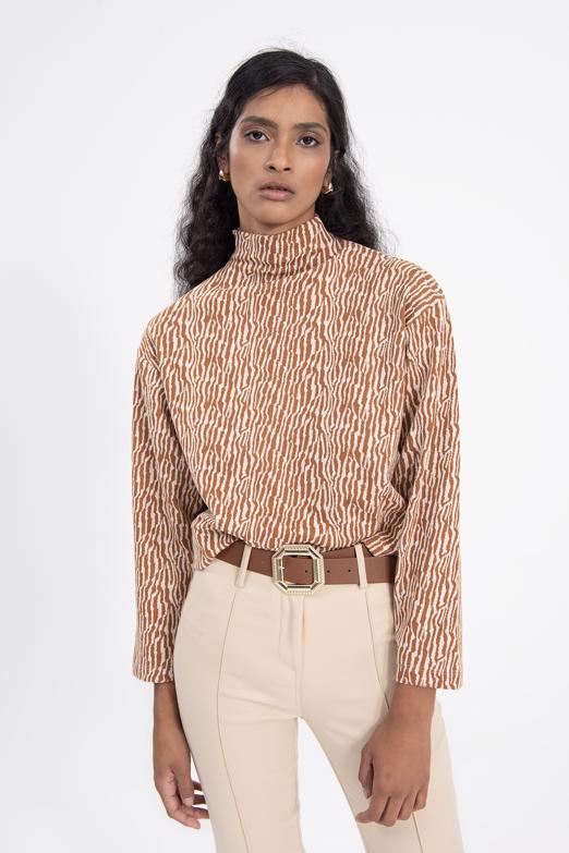 Bayan Kahverengi Dik Yakalı Sweatshırt - BSL