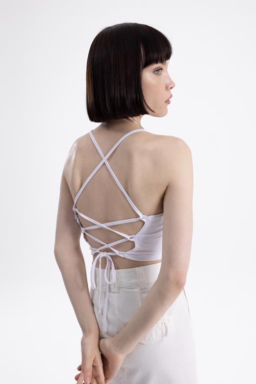Bayan Beyaz Sırt Bağlamalı Askılı Body - BSL