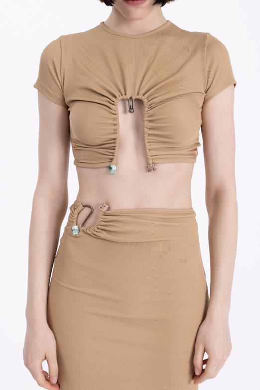 Bayan Camel Metal Aksesuar Crop Top - BSL