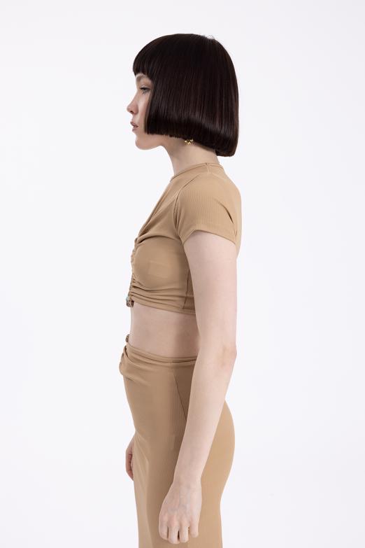 Bayan Camel Metal Aksesuar Crop Top - BSL