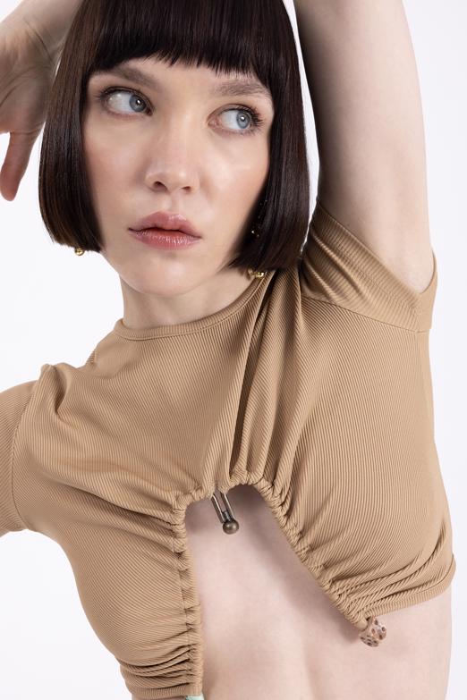 Bayan Camel Metal Aksesuar Crop Top - BSL