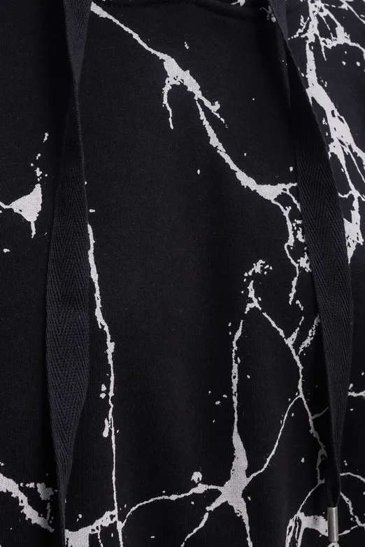 Bayan Siyah Kapüşonlu Desenli Şardonlu Sweatshirt - BSL