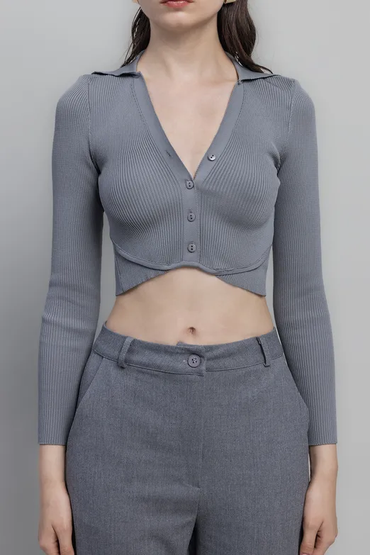 Bayan Gri Yakalı Crop Top - BSL