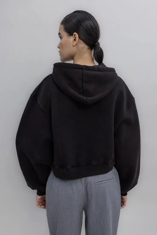 Bayan Kahverengi Kapüşon Baskı Detaylı Şardonlu Sweatshirt - BSL