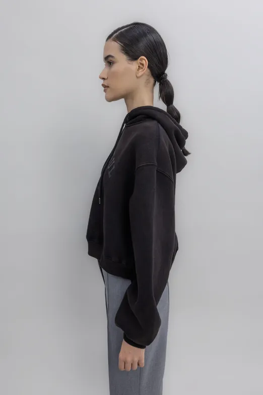 Bayan Kahverengi Kapüşon Baskı Detaylı Şardonlu Sweatshirt - BSL