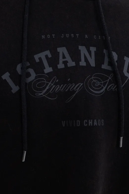 Bayan Kahverengi Kapüşon Baskı Detaylı Şardonlu Sweatshirt - BSL