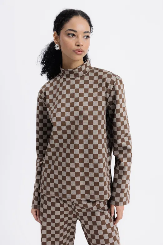 Bayan Kahverengi Dik Yakalı Bluz - BSL