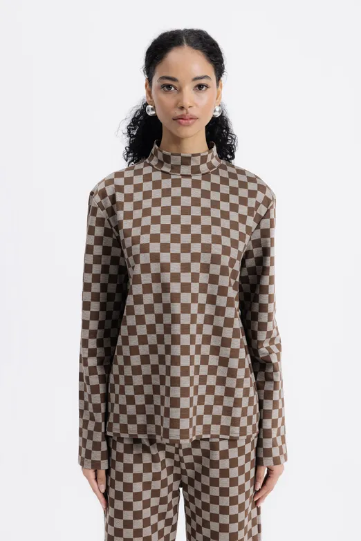 Bayan Kahverengi Dik Yakalı Bluz - BSL