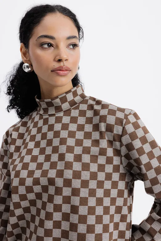 Bayan Kahverengi Dik Yakalı Bluz - BSL