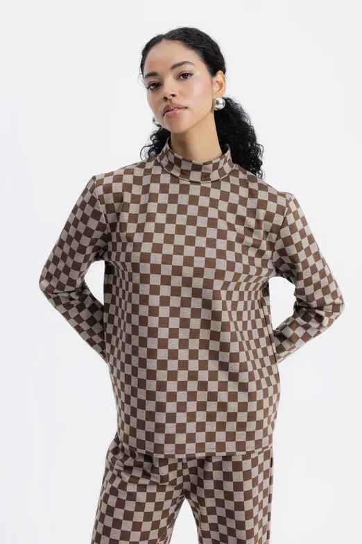 Bayan Kahverengi Dik Yakalı Bluz - BSL