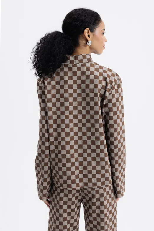 Bayan Kahverengi Dik Yakalı Bluz - BSL