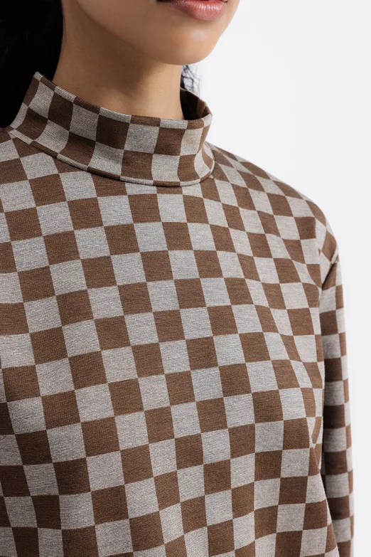 Bayan Kahverengi Dik Yakalı Bluz - BSL