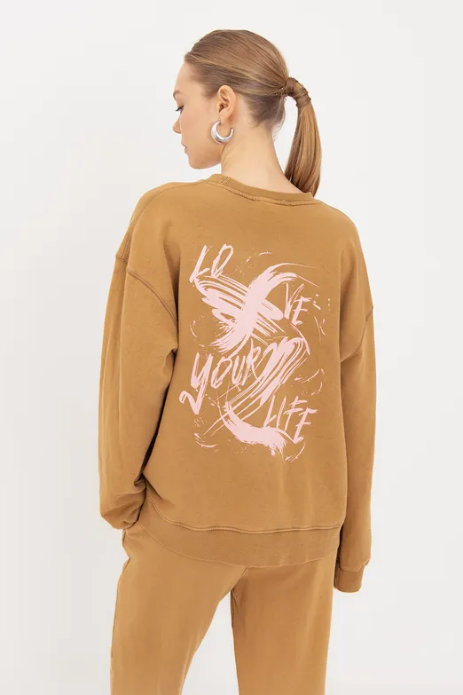 Bayan Hardal Baskı Detaylı Basıc Sweatshirt - BSL