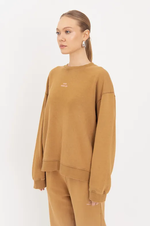 Bayan Hardal Baskı Detaylı Basıc Sweatshirt - BSL