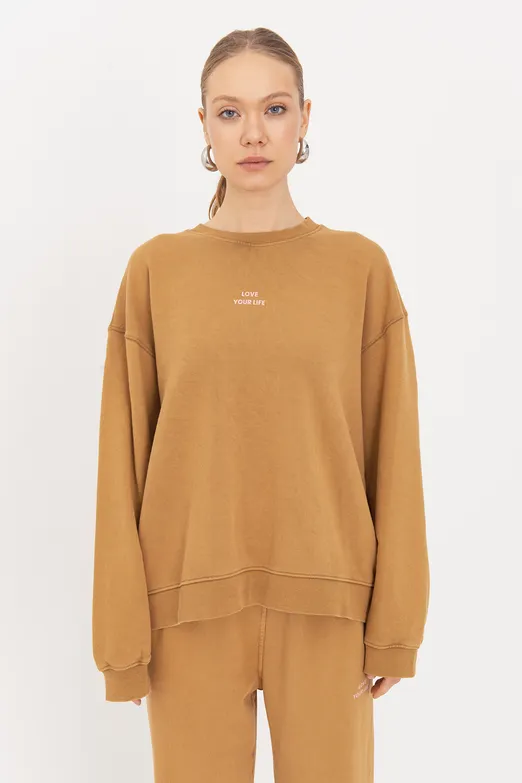 Bayan Hardal Baskı Detaylı Basıc Sweatshirt - BSL