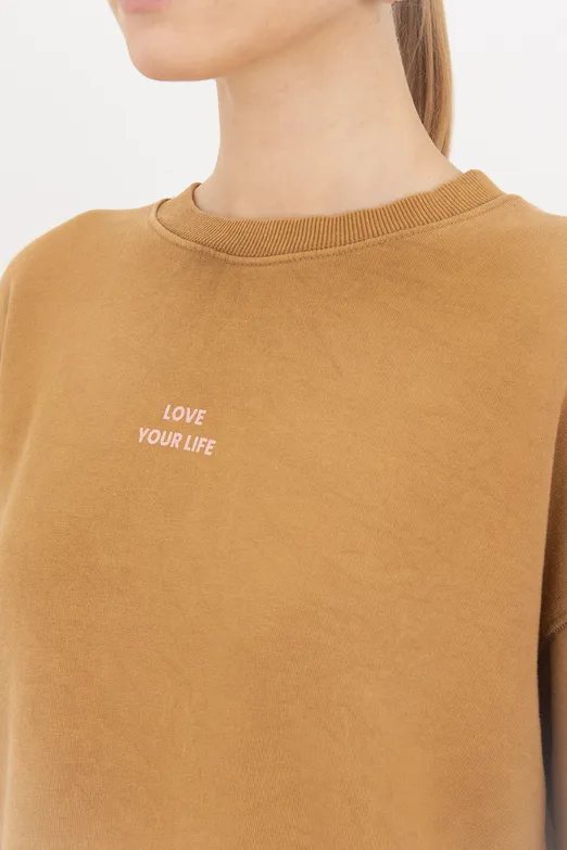 Bayan Hardal Baskı Detaylı Basıc Sweatshirt - BSL