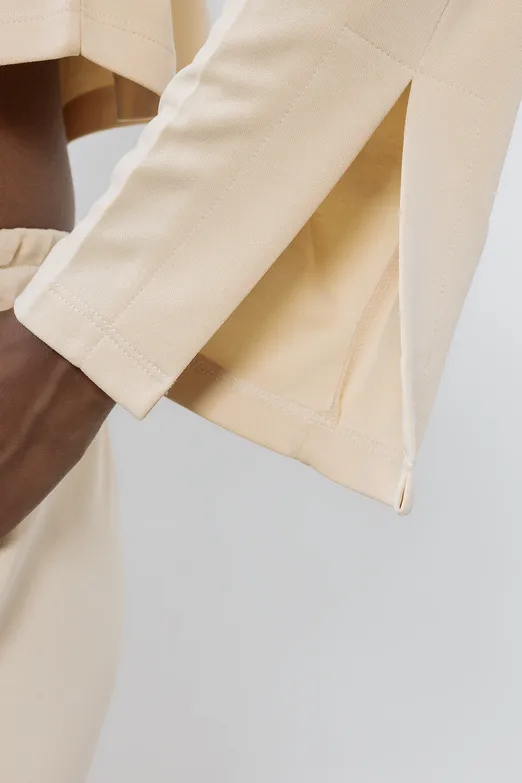 Bayan Ekru Modal PoloYaka Crop Bluz - BSL