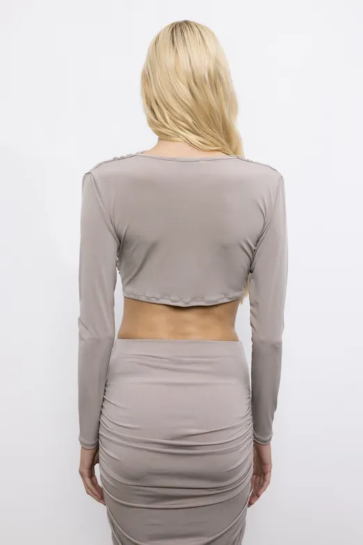 Bayan Vizon Dik Degaje Yakalı Crop Bluz - BSL