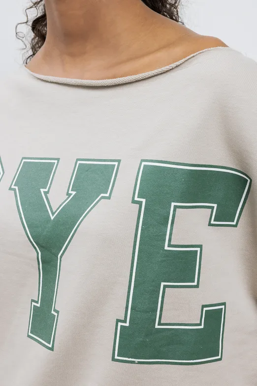 Bayan Bej Baskılı Kayık Yakalı Sweatshirt - BSL