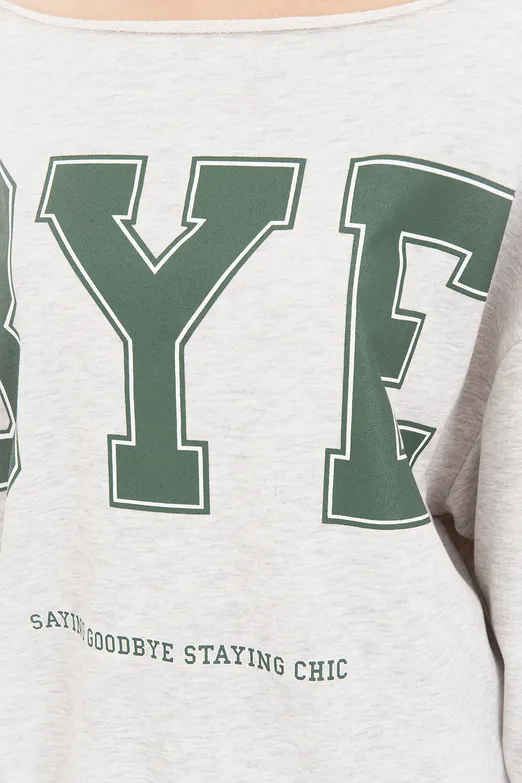 Bayan Gri Baskılı Kayık Yakalı Sweatshirt - BSL