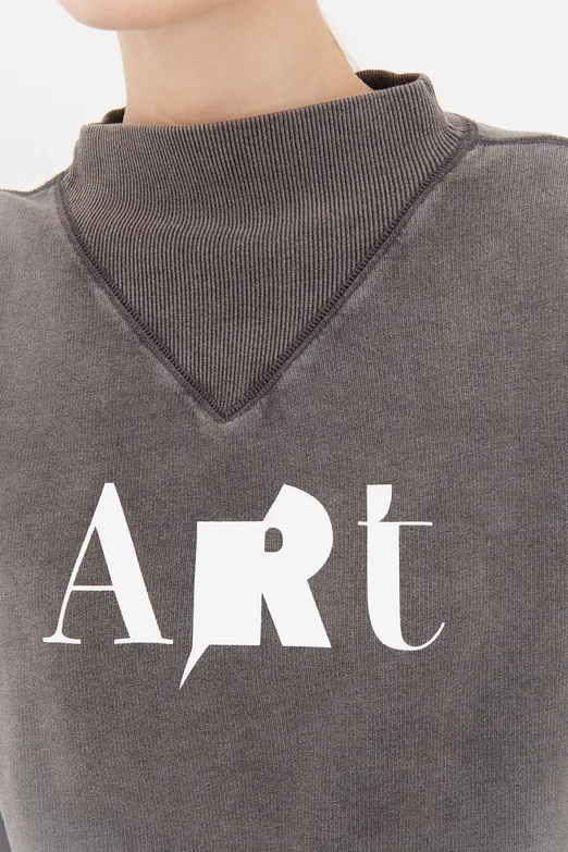 Bayan Antrasit Yıkamalı Baskılı Sweatshirt - BSL