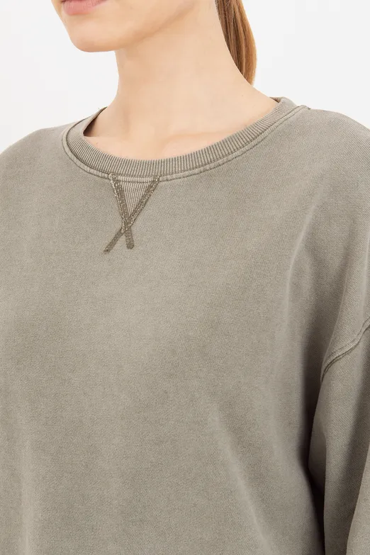 Bayan Haki Yıkamalı Baskılı Sweatshirt - BSL