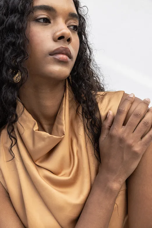 Bayan Camel Degaje Yakalı Saten Bluz - BSL