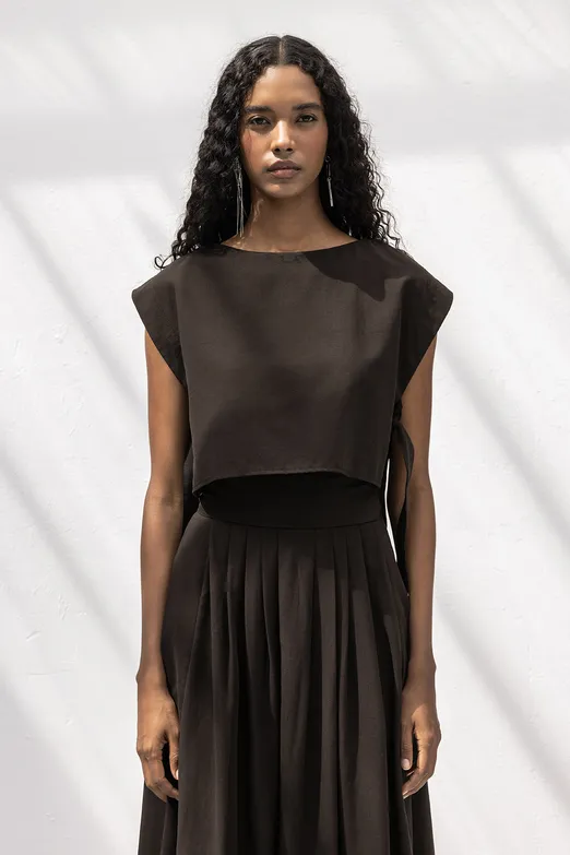 Bayan Kahverengi %100 Tencel Yan Bağlama Detaylı Bluz - BSL