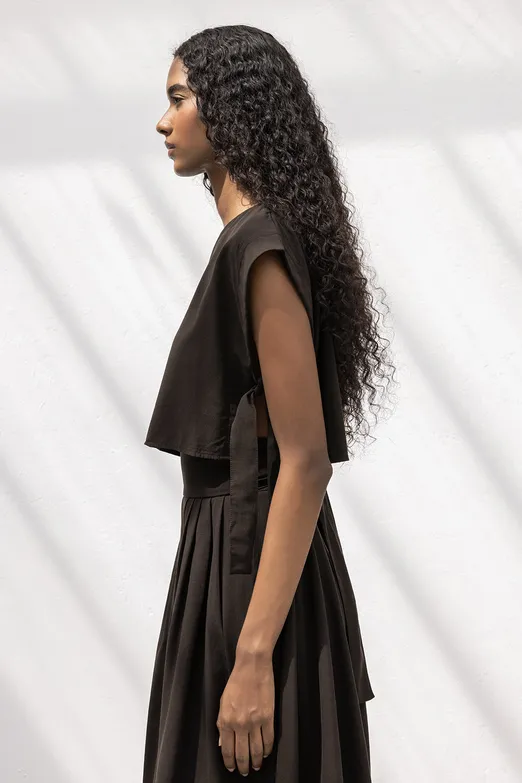 Bayan Kahverengi %100 Tencel Yan Bağlama Detaylı Bluz - BSL