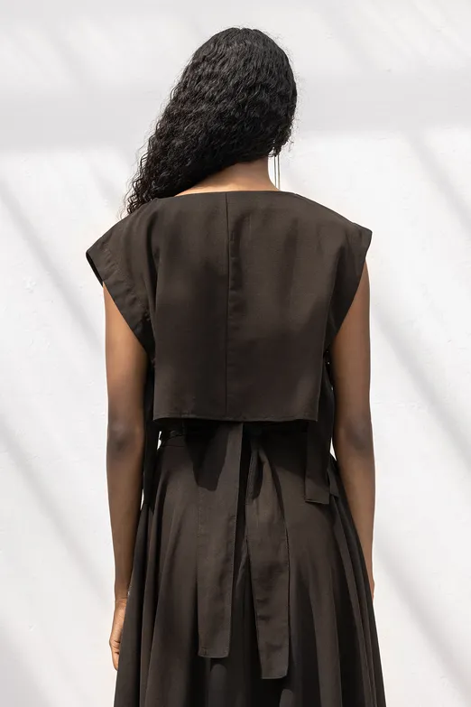 Bayan Kahverengi %100 Tencel Yan Bağlama Detaylı Bluz - BSL