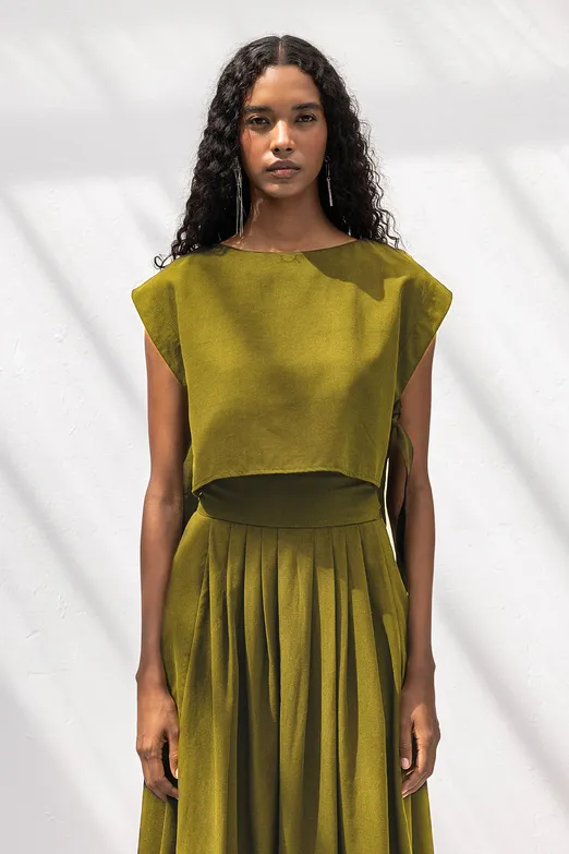 Bayan Yeşil %100 Tencel Yan Bağlama Detaylı Bluz - BSL