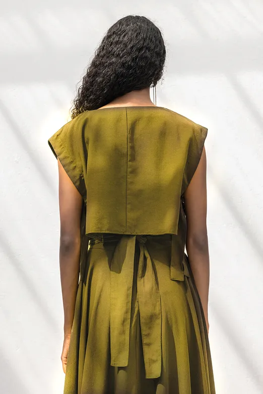 Bayan Yeşil %100 Tencel Yan Bağlama Detaylı Bluz - BSL