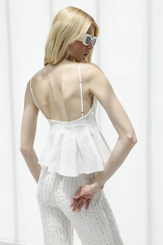 Bayan Beyaz Pileli Askılı Bluz - BSL