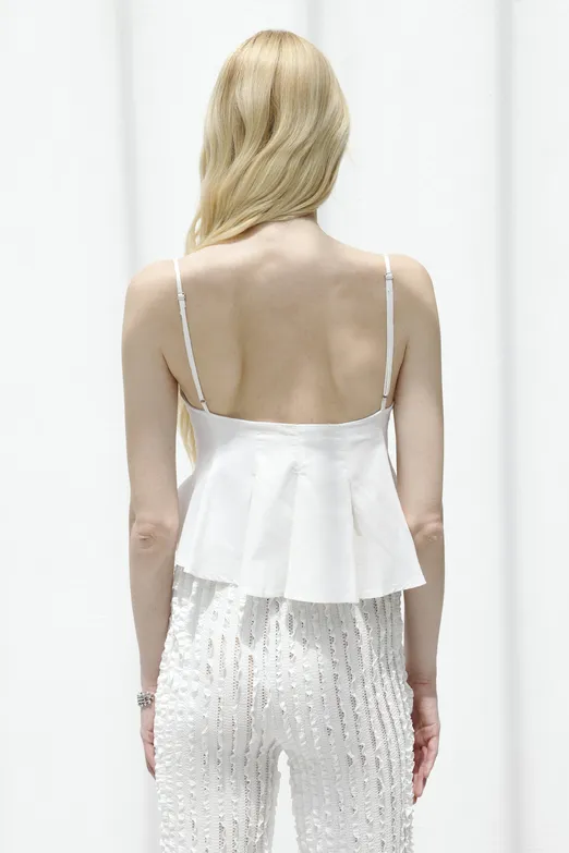 Bayan Beyaz Pileli Askılı Bluz - BSL