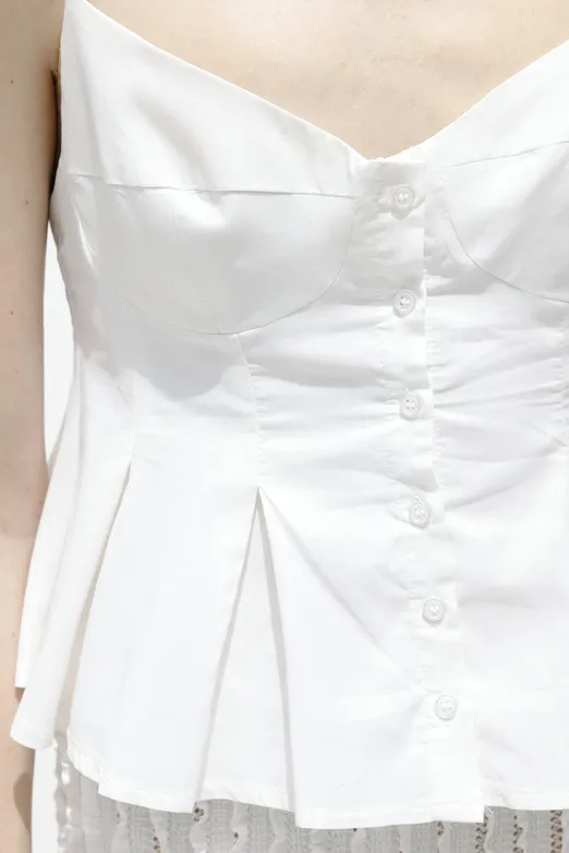 Bayan Beyaz Pileli Askılı Bluz - BSL