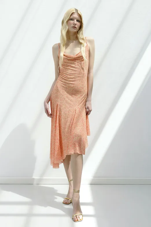 Bayan Somon Asimetrik Etek Detaylı Midi Elbise - BSL