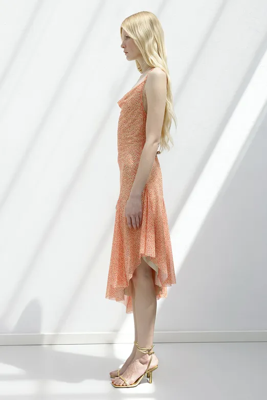 Bayan Somon Asimetrik Etek Detaylı Midi Elbise - BSL